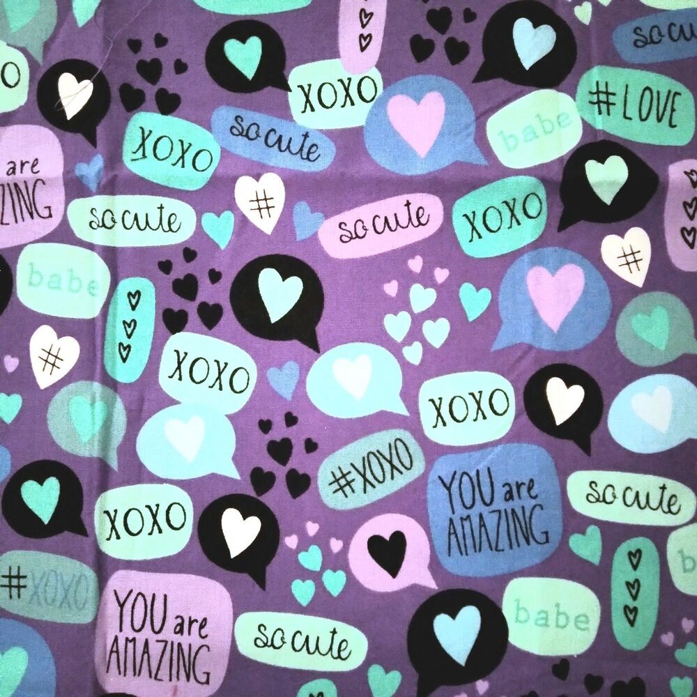 Waverly Inspirations Love Babe XOXO Hearts Purple Quilting Craft Fabric Piece